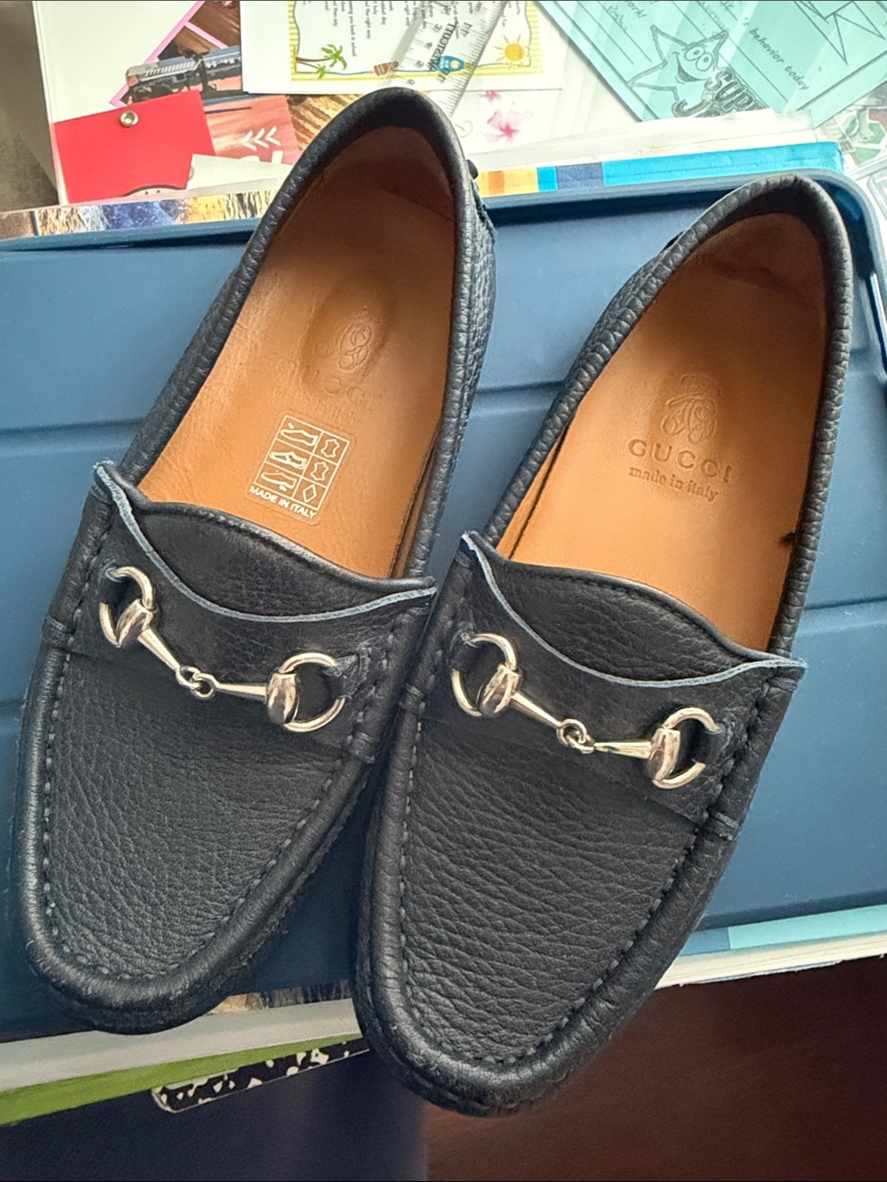 Gucci Black Leather Horsebit Slip-On Loafers boys